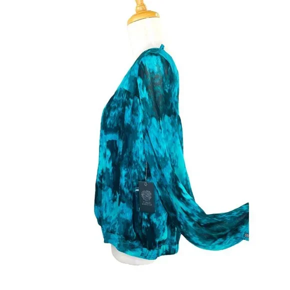VINCE CAMUTO Boho Blouse Blue Print Dolman Sleeves NWT Size XS New with Tags - Picture 4 of 10